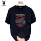 
Playboy (PLAYBOY) heavy fun short-sleeved T-shirt for men in summer pure cotton retro motorcycle printing front shoulder round neck half-sleeved T-shirt for men V683 black M