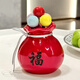 BSD fruit fork ceramic storage jar fruit fork dessert fork household fruit fork fruit pick cake fork creative ornaments ceramic lucky bag storage jar + fruit fork (red)