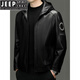 JEEP SPIRIT2025 spring and autumn first layer genuine cowhide hooded jacket motorcycle casual trendy leather jacket short oil wax embroidered model black M 170 suitable for 110-135 Jin Jin equals 0.5 kg