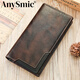 Anysmic High-End Light Luxury Brand-Tasche Herrenbeutel High-End Retro Herren Brieftasche vielseitiges Cowhide Langes Lederkarten Brieftasche Brieftasche schwarz 19.5*10