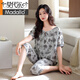 Pajamas modales de verano Mujeres tejidas algodón puro delgada Pantalones de manga corta de manga corta Gran tamaño Summer Madre Ropa para algodón LZ6218 L Recomendado 105-120Jin [Jin iguala 0.5 kg]