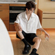 Poum Mode weißes weißes Kurzarmhemd Herren 2025 Sommer Neues lose trendy Hemd lässig halb Ärmel Top CSP-C983 Weiß 2xl (Empfohlen 150-170jin [Jin ist gleich 0,5 kg])