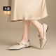 Zhr Top Layer Cowhide Mary Zhen Chaussures pour femmes Boucle de mode polyvalente Soft Sole Light Bouche célibataire pour femmes S687 BEIGE 36