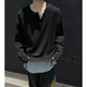 Fake two-piece Henry collar long-sleeved T-shirt men's 2025 autumn new inner layering shirt trendy brand top clothes YXSJ gray 2XL