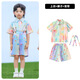 丰灵鸟儿童表演服装六一幼儿园炫彩衬衫背带裤蓬蓬裙舞蹈服啦啦队演出服 3套装832D飞袖彩衬衫+829D彩色球 110