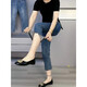 Alfred große Fett MM High Taille Elastic Siebenpunkt Zigarettenhosen Birnenförmiger Körper 2025 Frühling und Sommer neue Jeans Frauen 6189 Blaue 7-Punkten-Hosen Elastizität L 100-115jin [Jin gleich 0,5 kg]