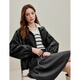 Inman Simple Casual Stand Collar Chaqueta de cuero Negra 2025 Autumn Women's New Short Chaqueta corta Top Midnight M M.
