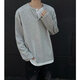 Fake two-piece Henry collar long-sleeved T-shirt men's 2025 autumn new inner layering shirt trendy brand top clothes YXSJ gray 2XL