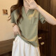
Ran Yilan large size women's clothing design touch pocket waffle short-sleeved T-shirt female fat girl looks slim and covers her belly POLO collar top 16869#green S
