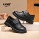 Annil (Annil) boys' leather shoes 2025 new performance small leather shoes children's leather shoes black medium and large children's black leather shoes boys 2477 black 35 inner length 22.6cm/foot length 21.6-22cm