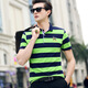Sieben Wölfe 2025 Sommer Neuer Männer mittleren Alters mit kurzer Ärmel T-Shirt Slim Business Casual Revers Striped Base Shirt 3882 White M.