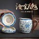 Buchuo tea set complete set of Kung Fu tea set for home use in living room tea set high-end blue and white porcelain Ru kiln covered bowl 9 pieces