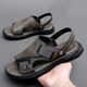 
Heyu summer men's sandals imitation leather comfortable thick-soled anti-slip beach shoes casual soft-soled sandals gray 9923 38 [In the event]