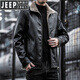 JEEP SPIRIT Jeep Leather Jacket Men's Autumn and Winter Leather Jacket Motorcycle Leather Retro Harley Motorcycle Riding Suit Pilot Black 2XL