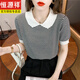 Hengyuanxiang Sweater Sweater Sweater Striped Collar Manges cortos para mujeres 2025 Summer NUEVA Camiseta Small Summer Top DX691# Amarillo L Recomendado 120-130Jin [Jin es igual a 0,5 kg]