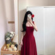 Mu ni Red Sfarte Stars Singer Summer's Summer's Femenino Vestido de cuello en U de cintura Falda Controlación de la ropa Tostada Ropa para verse delgada falda roja roja [hamburguesa Red] Tamaño L