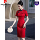 Pierre cardin red flag Kaisheng cheongsam summer new style 2025 college entrance examination young mothers daily wearable dress excellent 679 green big flower buckle S