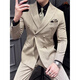 CEO Yageor 2025 Spring Plaid Bräutigamanzug Britischer Stil Doppelbruster Anzug Herrengeschäft Casual Grey Anzug + Weste + Hose Schwarzer Hemdkragen 5xl 60