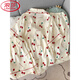 LangSha (LangSha) pure cotton gauze pajamas for women short-sleeved trousers summer three-piece set sweet cherry outerwear cardigan home clothes spring and autumn Yunduo Cotton-9905# black love three-piece set M Recommended 75-100Jin [Jin equals 0.5 kg]]