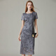 Classic Story (JANE STORY) 2025 new summer design chiffon dress women's high-end generous skirt French waist-hugging long skirt gray blue flower L