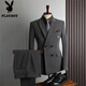 Playboy (PLAYBOY) high-quality suit men's British style double-breasted business casual suit three-piece groom's wedding dress medium gray (suit + pants) M 48