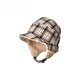 Kenmont wool plaid ear protection beret women's lamb velvet thickened warm double-sided peaked cap km-5264
