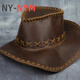 Ny-nym hecho a mano pura masa de vaca gorro de vaquero occidental de cuero de cuero al aire libre Harley copa casual gorro de cuero de cuero genuino visor visor caballero de caballero retro marrón