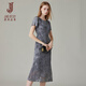 Classic Story (JANE STORY) 2025 new summer design chiffon dress women's high-end generous skirt French waist-hugging long skirt gray blue flower L