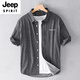 JEEP SPIRIT男士条纹衬衫短袖宽松夏季薄款日系休闲百搭棉衬衣夏装衣服 9721白色 M 斤左右