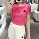 阿迪达斯 （adidas）短袖女装夏季新款健身训练运动服透气休闲圆领短款辣妹风T恤 JV9859脉冲洋红 M