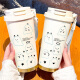 Chengliu Fashion Ghost Termómetro Estudiante Portable NUEVO DOBLE DOBLE CAPA DE CAFÉ CAFÉ CAFÉ Men y mujeres Copa de agua de paja BXAB13792 Ghost Black + con Lanyard 316 Acero inoxidable
