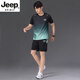 JEEP SPIRIT高端运动冰丝T恤男士速干短袖跑步套装夏季球衣篮球羽毛球服新品 jp-9901黑灰套装 M