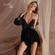 GUI Ruo (Gui Ruo) Sexy Deep V Verlockende Schmetterlingsspitze plus Brustpolster -Samt -Halthändler mit Robe 3879 Schwarz (äußerer Robe + Gürtel, alle Größe