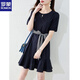 Romon (Romon) Robe de chemise réductrice d'âge mature légère avec été à volants 2025 Nouveau style marte à la taille et minceur de petite jupe A-Line Blue Navy XL 115-125Jin [Jin est égal à 0,5 kg]