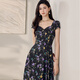 ROEYSHOUSE French puff sleeve big sling dress 2025 summer new style beautiful printed midi skirt 12107 color 2XL