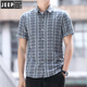 Jeep (Jeep) Camisa a cuadros de la camisa de verano de manga corta para hombres Camisa versátil Versátil Moda de moda Seda delgada de pulgada de pulgada de media manga ZZ829 Azul XL 120-135Jin [Jin iguala 0.5 kg]