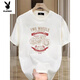 
Playboy (PLAYBOY) heavy fun short-sleeved T-shirt for men in summer pure cotton retro motorcycle printing front shoulder round neck half-sleeved T-shirt for men V683 black M