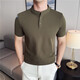 A 21 FUNB solid color right shoulder short-sleeved Polo collar shirt for men in spring and autumn trendy Henry collar T-shirt Korean version slim men's short-sleeved X Army Green M