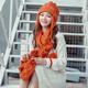 Kwoz hat scarf gloves three-piece set for female winter student cute Korean style trendy plus velvet warm birthday Christmas gift caramel color (gift bag)