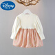 
Disney girls' dress long-sleeved autumn fake strap skirt 2025 autumn new children's clothing baby girl floral princess dress pink 80cm