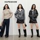 Red sleeve casual American sweater 2025 autumn new women's drawstring zipper hooded loose chic slimming sweater smoky 056 XS