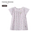 Teenie Weenie Kids Little Bear Children's Clothes Girls' Sweet Floral Round Neck Short-Sleeved Shirt Light Purple 160 cm