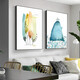 Pintura de decoración de sala de estar simple moderna, paisaje de lujo ligero, fondo de sofá de dos pares Pintura colgante de pared, dormitorio Mural de comedor, viaje 13582/13581 40*60 + imagen de cristal brillante + aleación de aluminio marco negro