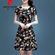 皮尔卡丹（pierre cardin）官方品牌冰丝连衣裙女夏2025新款碎花收腰显瘦气质大码中长款短袖 【冰丝9901花】 M 100斤内