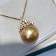 Golden pearl pendant South Sea mother-of-pearl imitation pearl thick gold tea 16mm perfect round bright light pendant with tea gold color 14mm No. 2