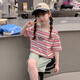 【央妈】女童夏装短袖T恤夏款2025新款女大童条纹半袖儿童夏 X12130粉色 120 cm