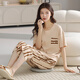 
Arctic velvet pajamas for women in summer pure cotton V-neck short-sleeved cropped pants loose and casual can be worn outside spring home clothing suit T-9854 (short suit) M (80-100Jin [Jin equals 0.5 kg])