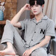 SEPTWOLVES men's pajamas summer pure cotton short-sleeved trousers home clothes men's summer thin full size two-piece suit 691 4XL