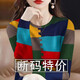 NJSKAKW捡漏专柜剪标女长袖2024新款波点印花遮肚T恤女上衣 13886#圆领拼接彩长袖上衣 S 建议体重80内