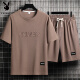 Playboy Men's Summer Suit Teen Short Sleeve T-shirt Thin Ice Silk Two-Piece Set Casual Sportswear Five-point Short Pants Set-TZ829 Military Green [Top + Pants] M Recommended 90-110Jin [Jin equals 0.5 kg]